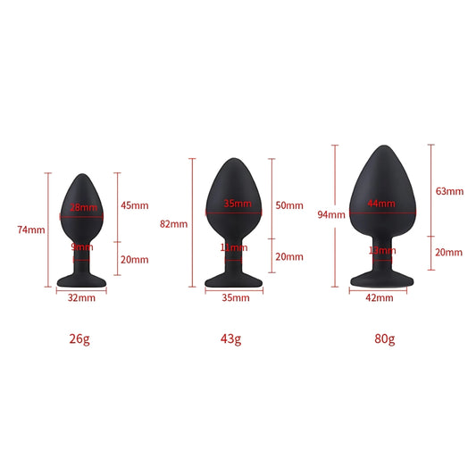 Toosh Silicone bvtt Plug Black Set of 3 Clear Stone