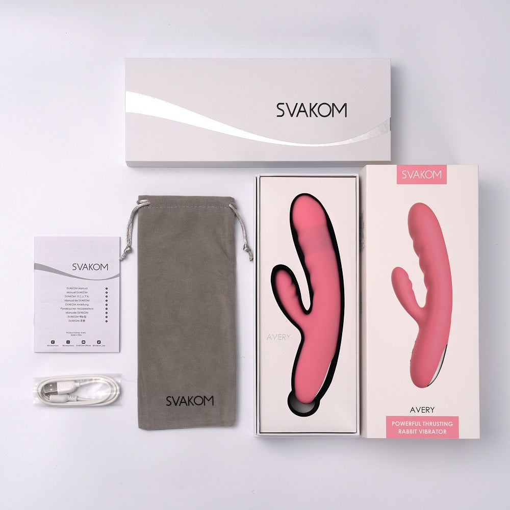Svakom Avery Thrusting Vibrator with c1itoral Stimulator Pink