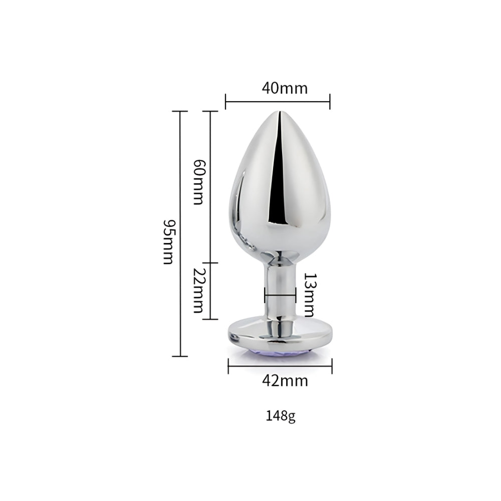 Toosh Silver Metal Butt Plug Large Clear Stone